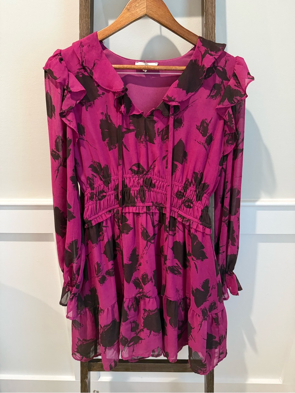 entro Fuchsia Floral Print Ruffle Tiered Casual Dress